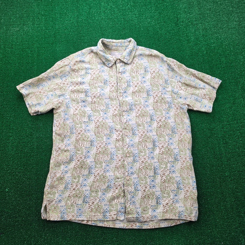 Margaritaville Shirt Mens Large Silk Linen Blend Tropical Beach Camp Casual
